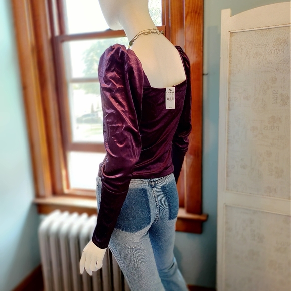 Express NWT Rich Velvet Purple Sweetheart Long sleeve Top S - Picture 3 of 11